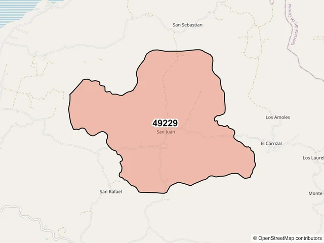 Mapa del código postal 49229, Atoyac, Jalisco