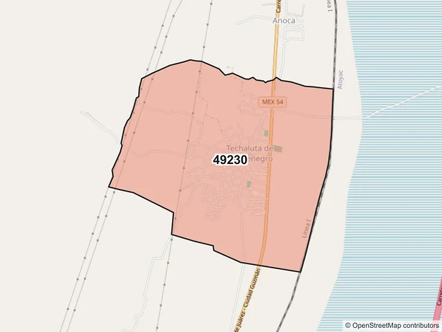 Mapa del código postal 49230, Techaluta de Montenegro, Jalisco