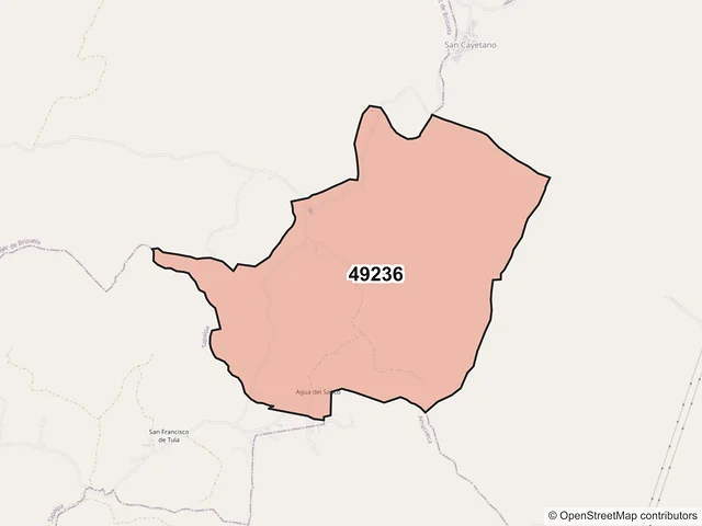 Mapa del código postal 49236, Techaluta de Montenegro, Jalisco