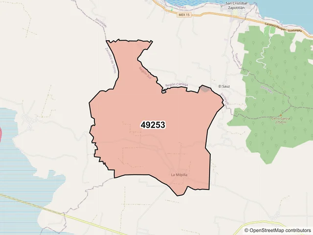 Mapa del código postal 49253, Teocuitatlán de Corona, Jalisco