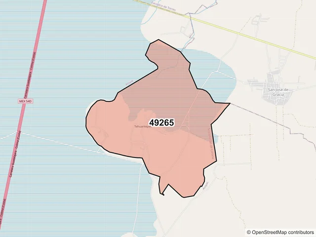 Mapa del código postal 49265, Teocuitatlán de Corona, Jalisco