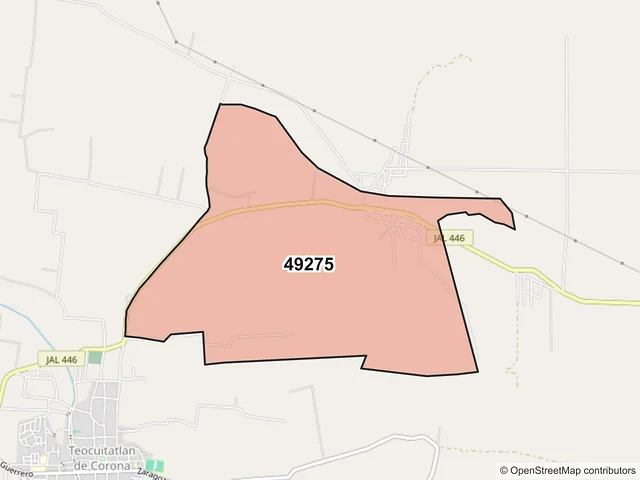 Mapa del código postal 49275, Teocuitatlán de Corona, Jalisco