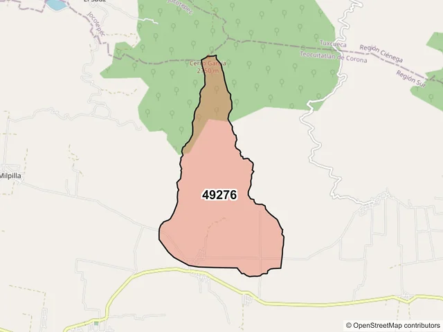 Mapa del código postal 49276, Teocuitatlán de Corona, Jalisco
