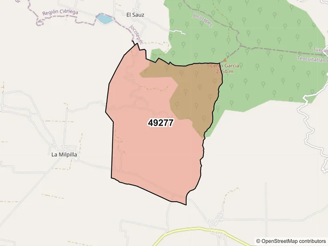 Mapa del código postal 49277, Teocuitatlán de Corona, Jalisco