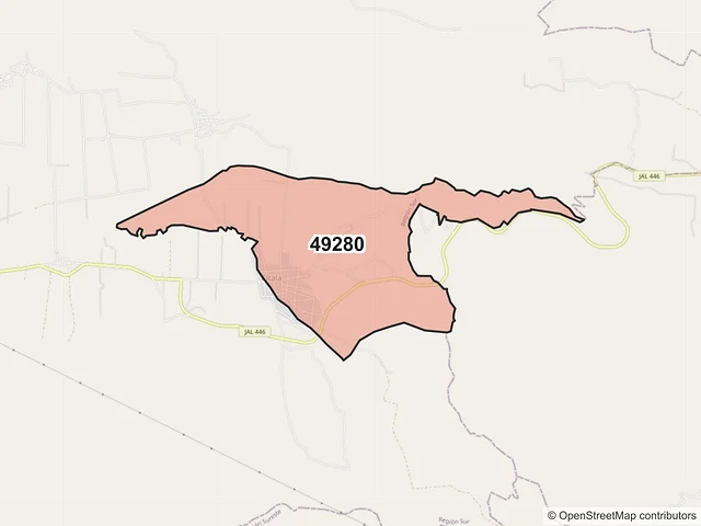 Mapa del código postal 49280, Teocuitatlán de Corona, Jalisco