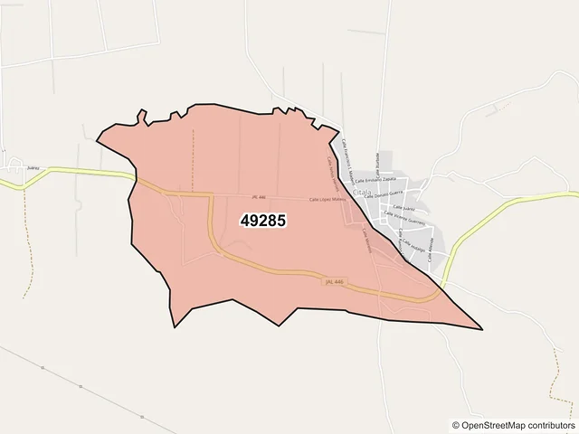 Mapa del código postal 49285, Teocuitatlán de Corona, Jalisco