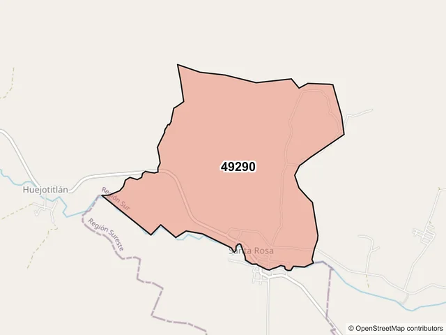 Mapa del código postal 49290, Teocuitatlán de Corona, Jalisco