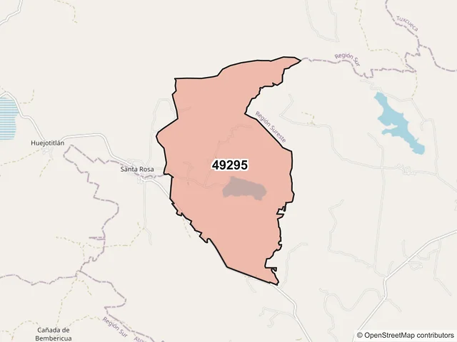 Mapa del código postal 49295, Teocuitatlán de Corona, Jalisco