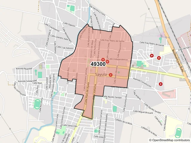 Mapa del código postal 49300, Sayula, Jalisco