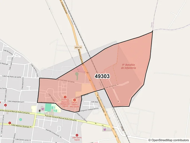 Mapa del código postal 49303, Sayula, Jalisco