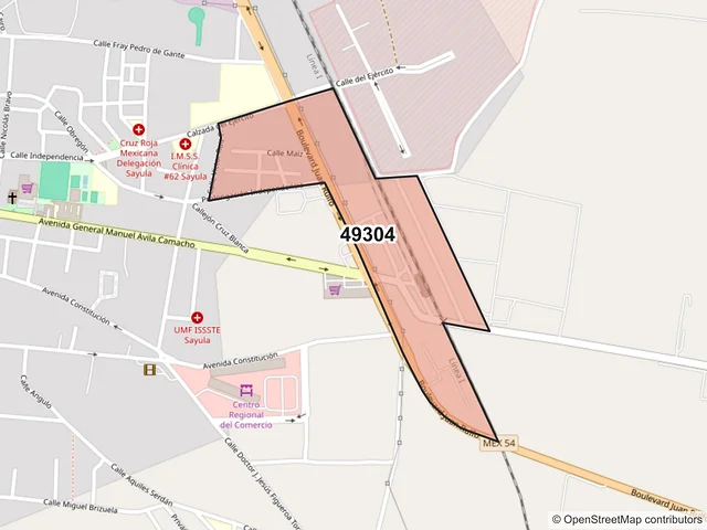 Mapa del código postal 49304, Sayula, Jalisco