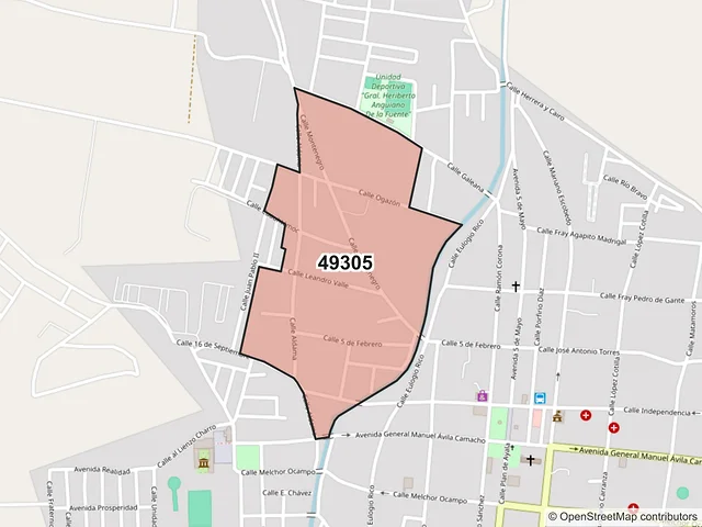 Mapa del código postal 49305, Sayula, Jalisco