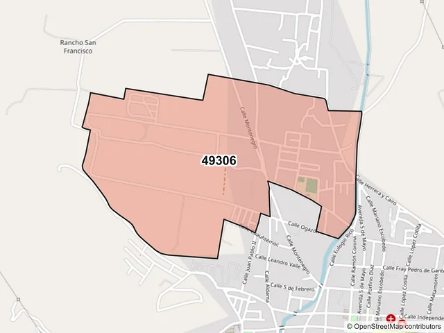 Mapa del código postal 49306, Sayula, Jalisco