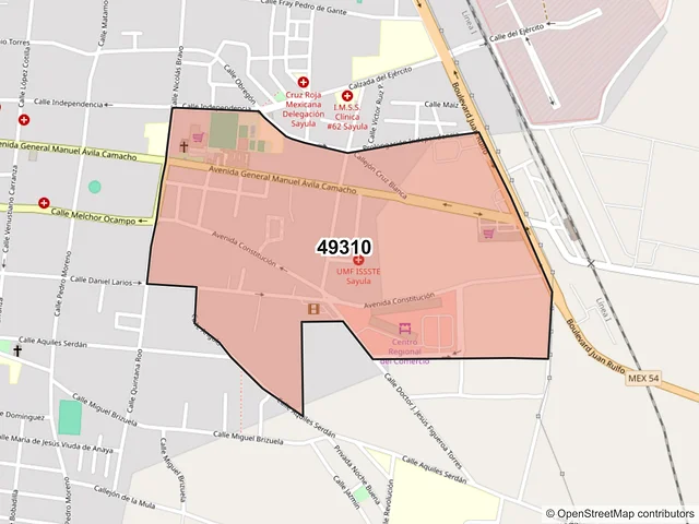 Mapa del código postal 49310, Sayula, Jalisco