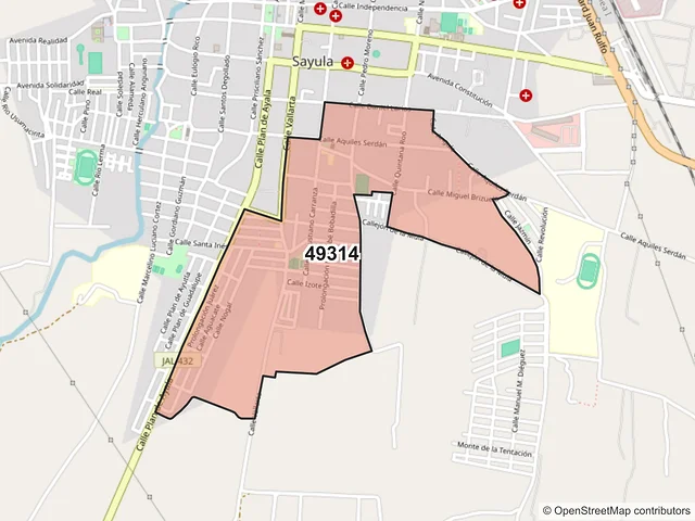 Mapa del código postal 49314, Sayula, Jalisco