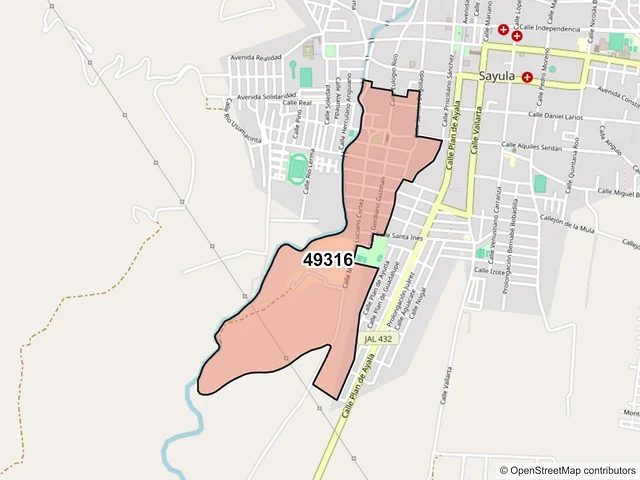 Mapa del código postal 49316, Sayula, Jalisco