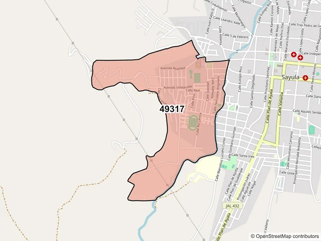 Mapa del código postal 49317, Sayula, Jalisco