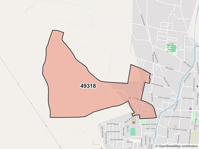 Mapa del código postal 49318, Sayula, Jalisco