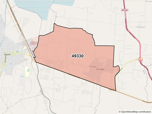 Mapa del código postal 49330, Sayula, Jalisco