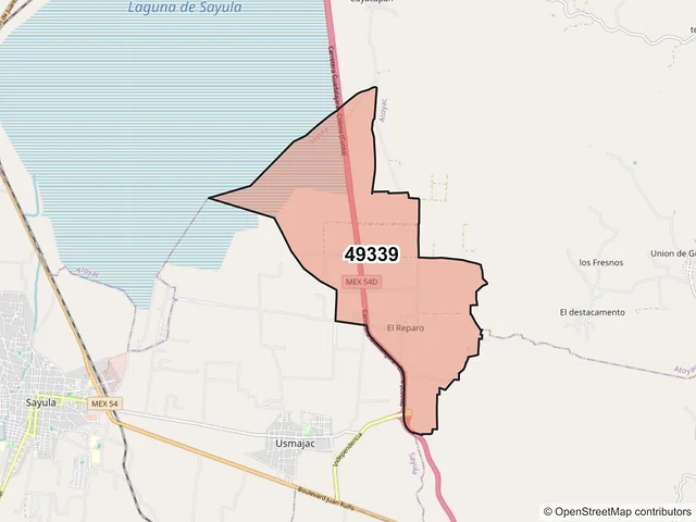 Mapa del código postal 49339, Sayula, Jalisco