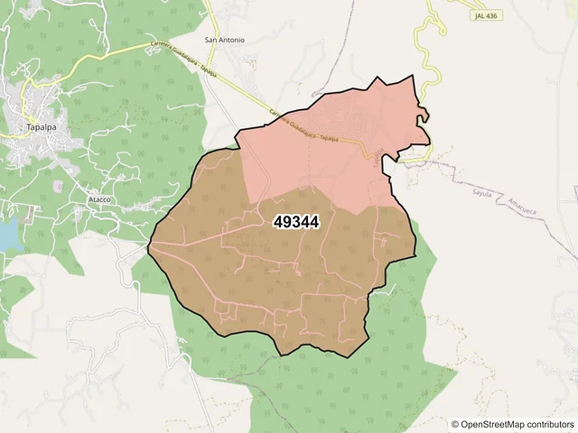 Mapa del código postal 49344, Tapalpa, Jalisco