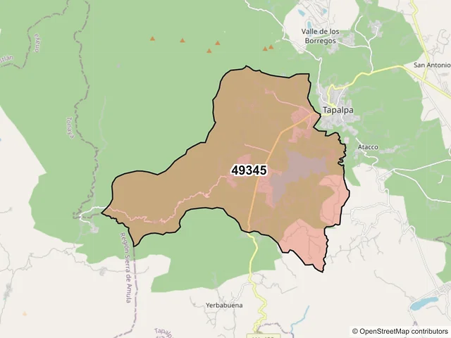 Mapa del código postal 49345, Tapalpa, Jalisco