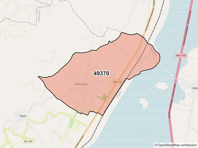 Mapa del código postal 49370, Amacueca, Jalisco