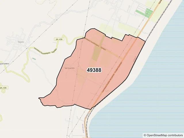 Mapa del código postal 49388, Amacueca, Jalisco