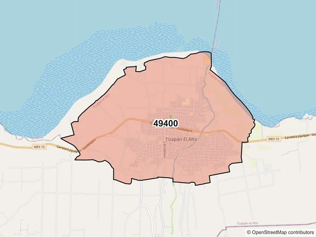 Mapa del código postal 49400, Tizapán el Alto, Jalisco