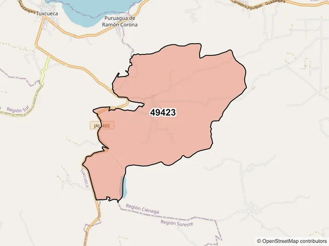 Mapa del código postal 49423, Tizapán el Alto, Jalisco