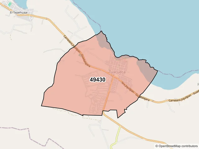 Mapa del código postal 49430, Tuxcueca, Jalisco