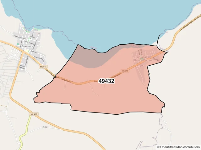 Mapa del código postal 49432, Tuxcueca, Jalisco