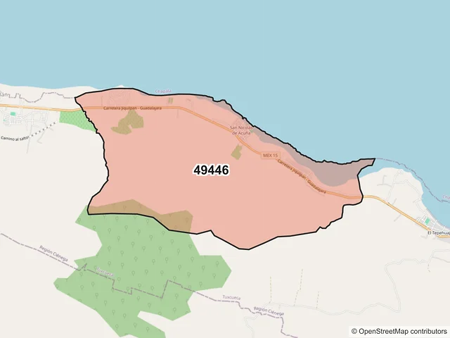 Mapa del código postal 49446, Tuxcueca, Jalisco