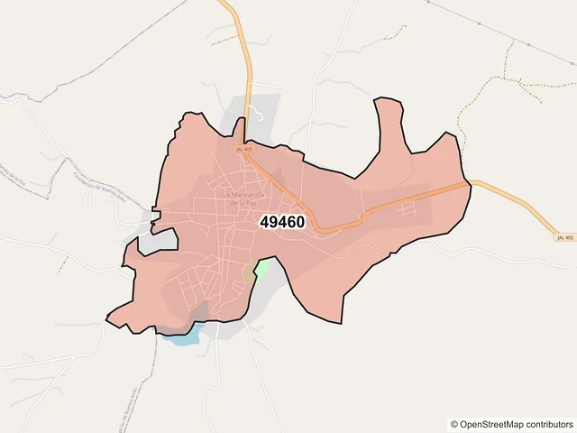 Mapa del código postal 49460, La Manzanilla de la Paz, Jalisco