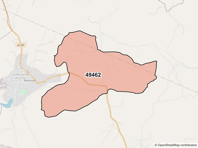 Mapa del código postal 49462, La Manzanilla de la Paz, Jalisco