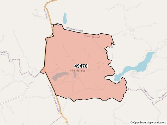 Mapa del código postal 49470, La Manzanilla de la Paz, Jalisco