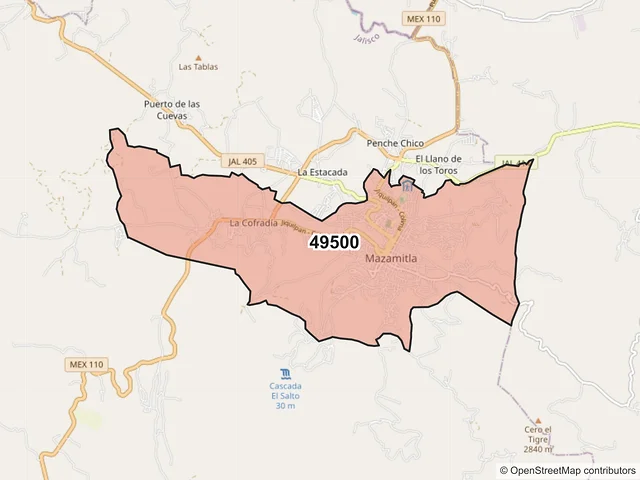 Mapa del código postal 49500, Mazamitla, Jalisco