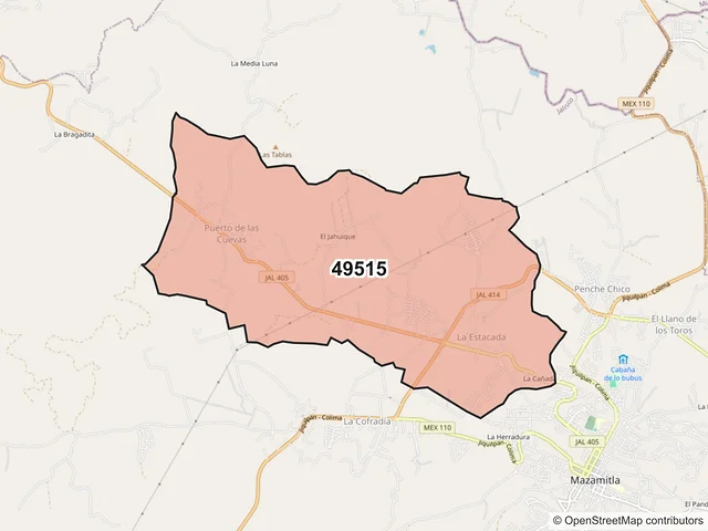 Mapa del código postal 49515, Mazamitla, Jalisco
