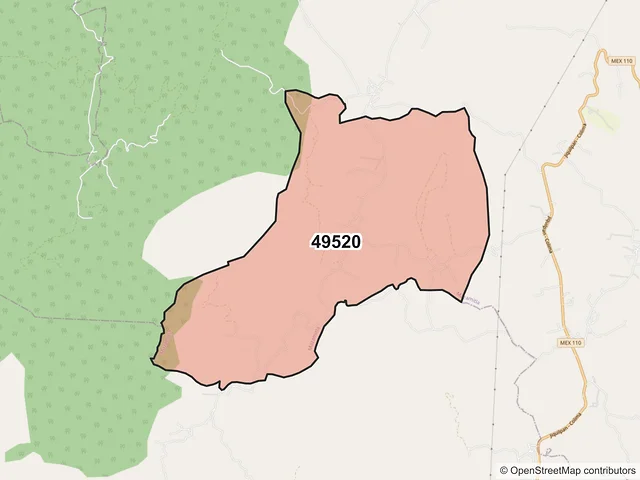 Mapa del código postal 49520, Mazamitla, Jalisco