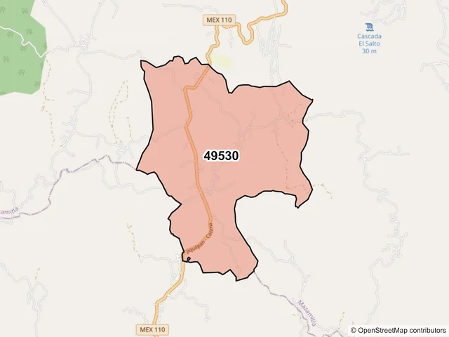 Mapa del código postal 49530, Mazamitla, Jalisco