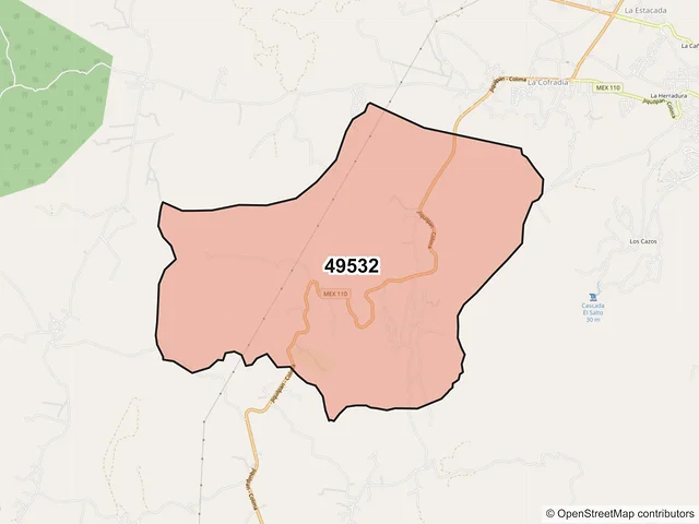 Mapa del código postal 49532, Mazamitla, Jalisco