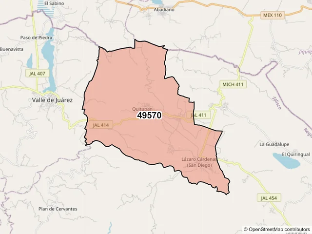 Mapa del código postal 49570, Quitupan, Jalisco