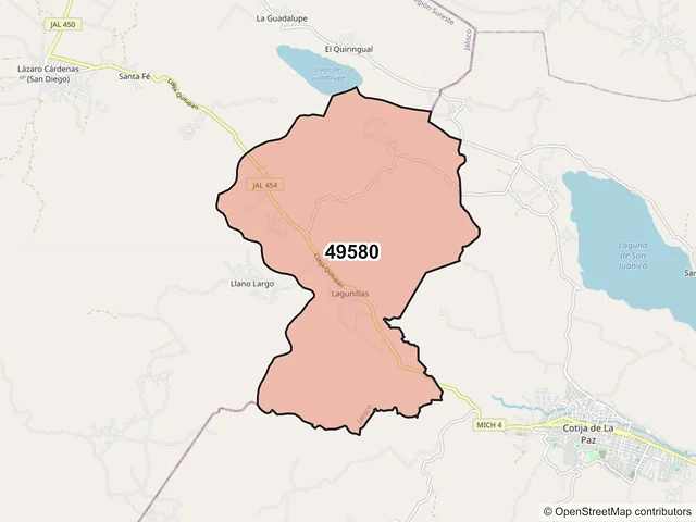 Mapa del código postal 49580, Quitupan, Jalisco
