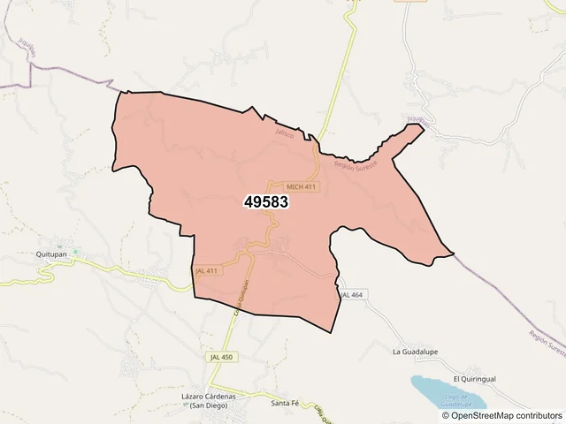 Mapa del código postal 49583, Quitupan, Jalisco