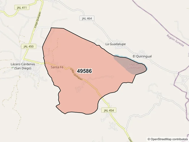 Mapa del código postal 49586, Quitupan, Jalisco