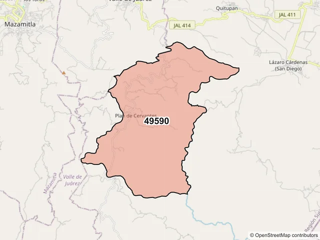 Mapa del código postal 49590, Quitupan, Jalisco