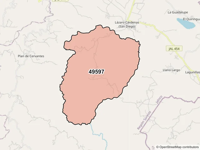 Mapa del código postal 49597, Quitupan, Jalisco