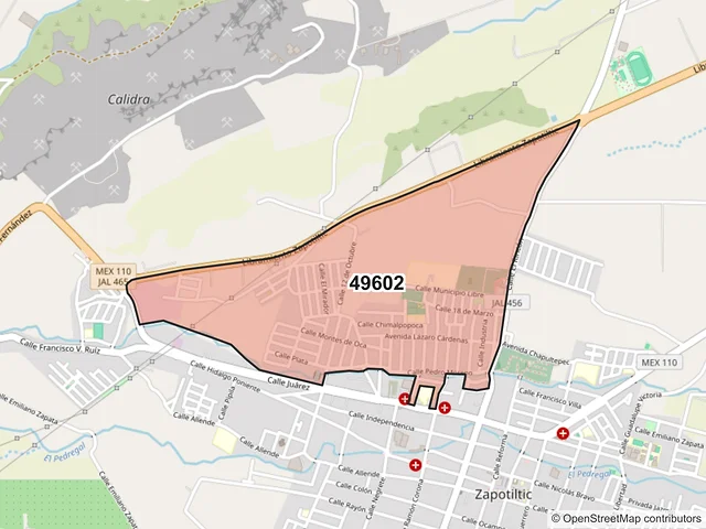 Mapa del código postal 49602, Zapotiltic, Jalisco