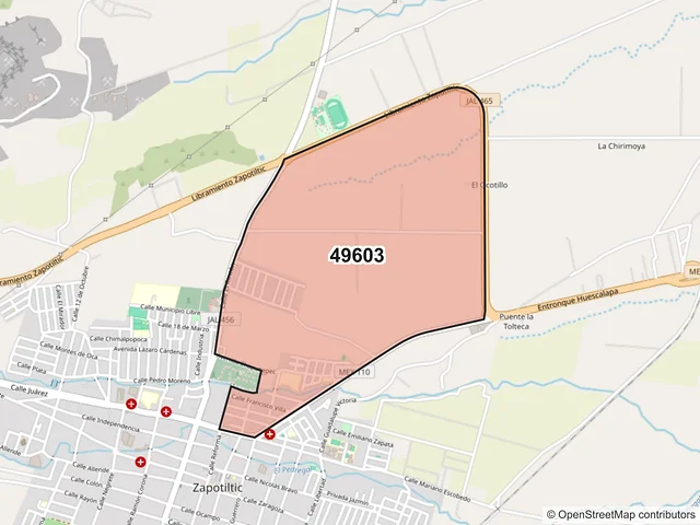 Mapa del código postal 49603, Zapotiltic, Jalisco