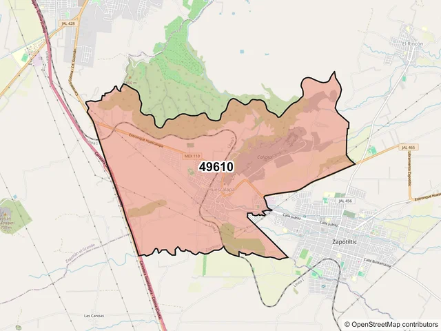 Mapa del código postal 49610, Zapotiltic, Jalisco